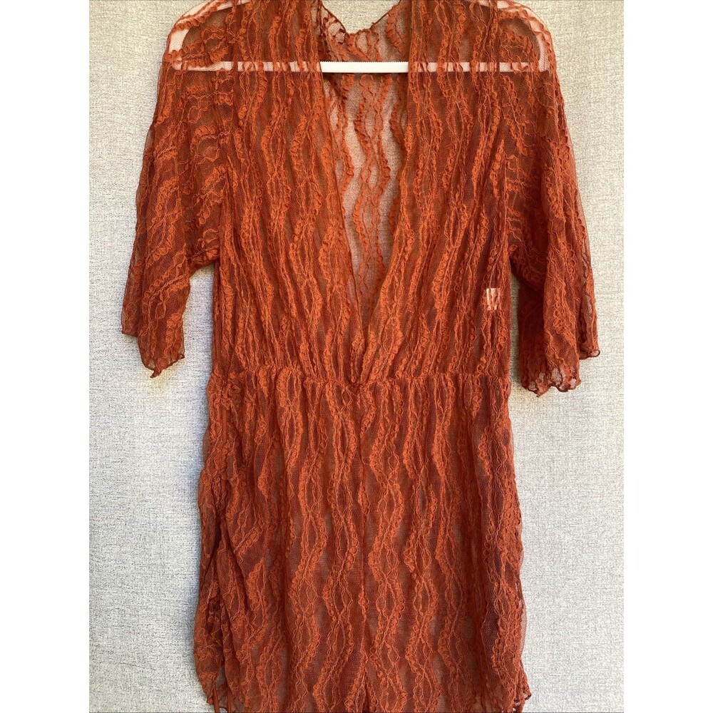 Lace Coverup Beach Romper L Cruise Resort Vacation Shorts Burnt Orange Sheer